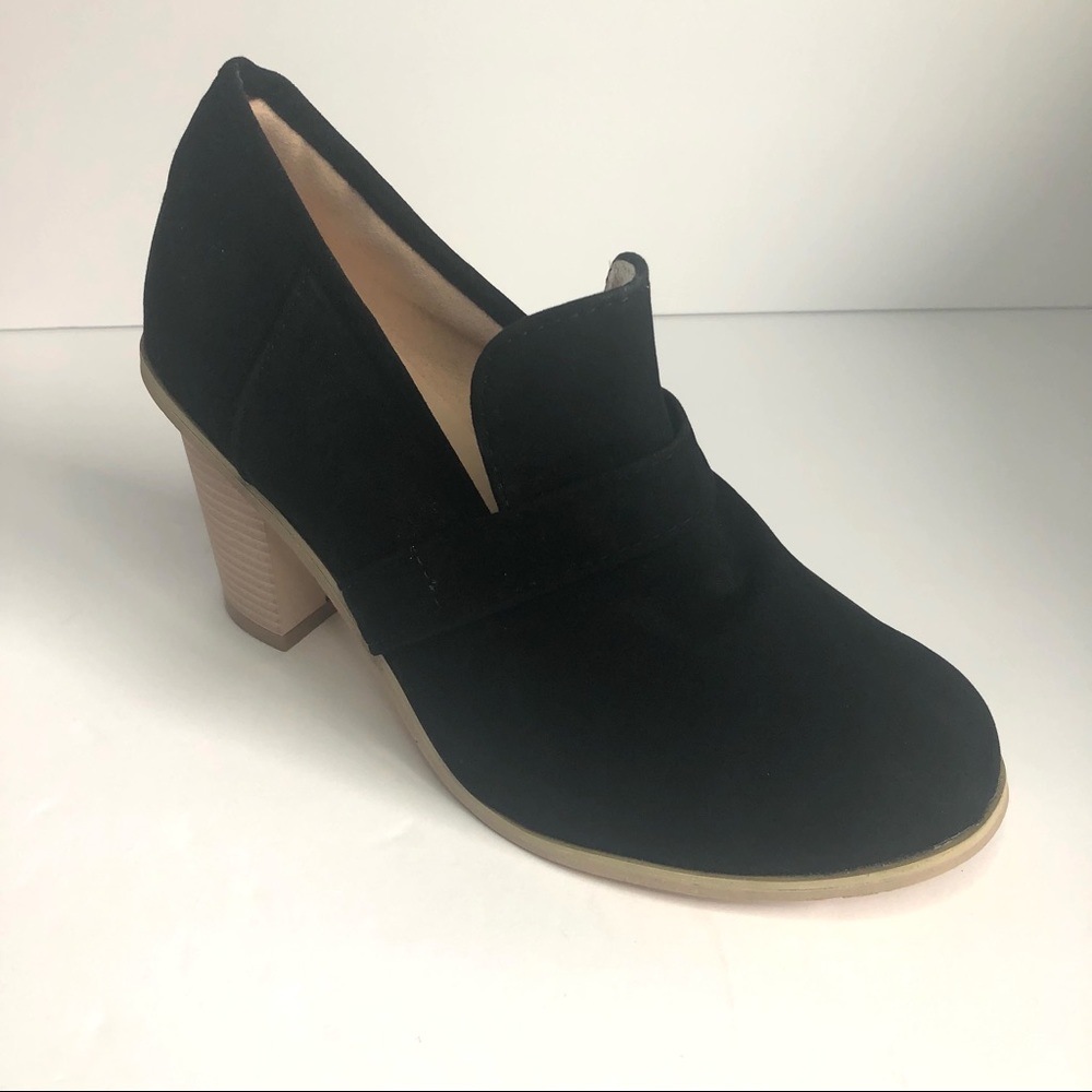 NEW Black Stacked Wooden Heel Loafer Chunky Boot Suede Like Material